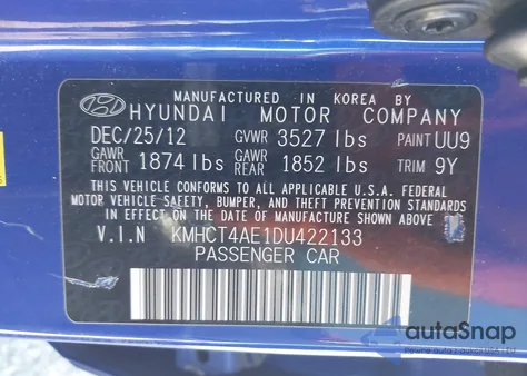 2013 Hyundai Accent Gls from USA, damaged, VIN KMHCT4AE1DU422133